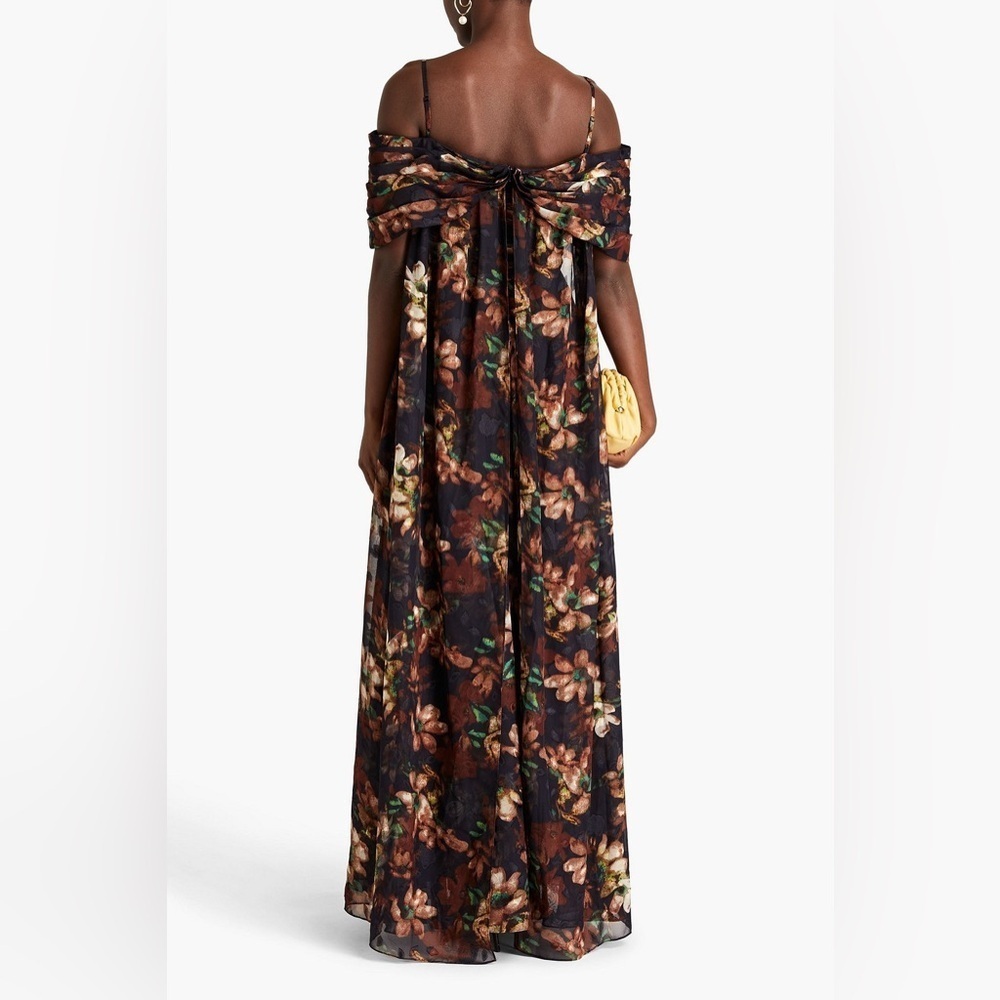 NEW Mikael Aghal Floral Cold Shoulder Pleated Gown Fuschia Pink Size 18 Plus NWT - Picture 3 of 9